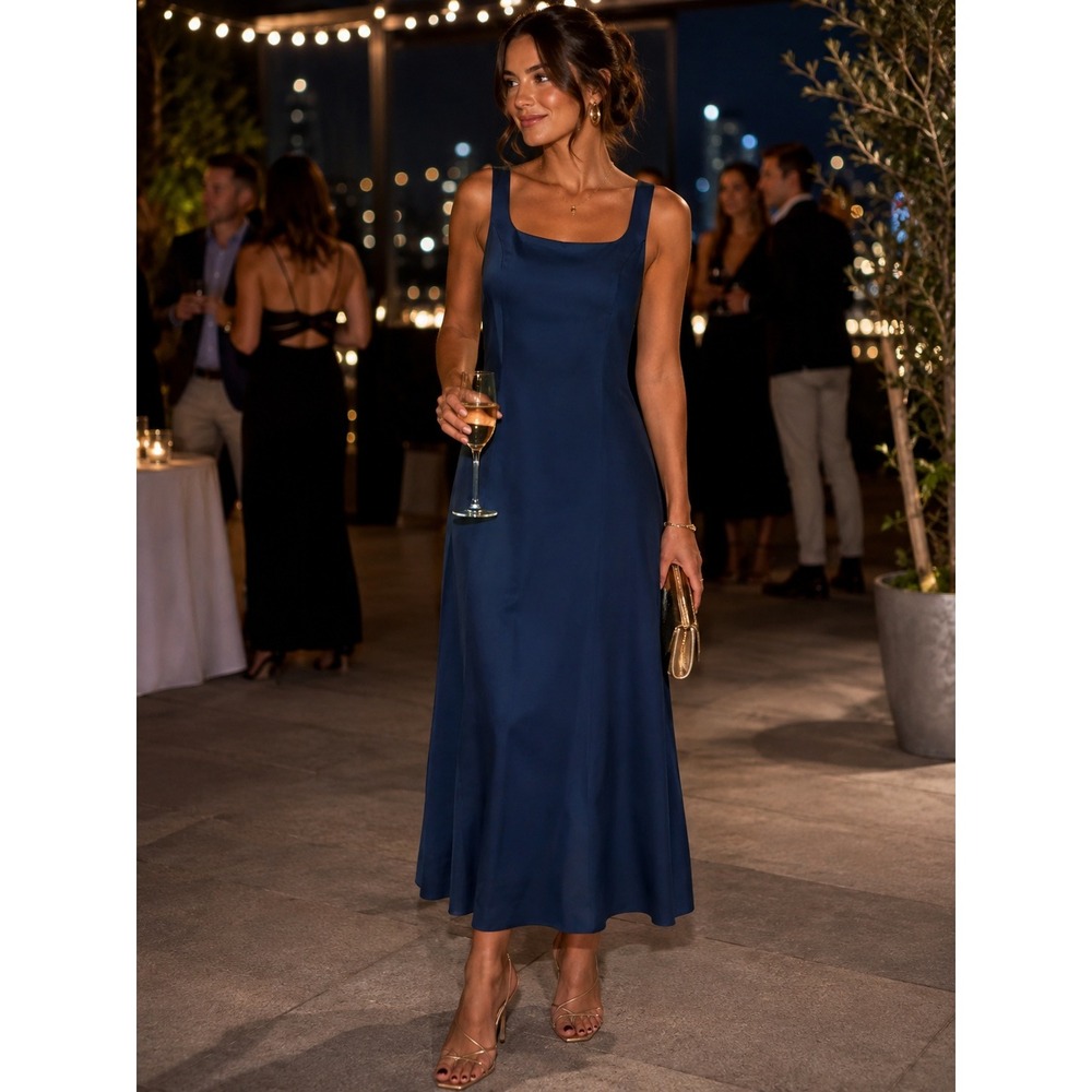 Scott McClintock Vintage Navy Blue Square Neck Sleeveless Maxi Dress 14